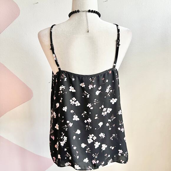Black Floral Cami Tank Top, Gothic Whimsigoth Coquette Grunge Indie Sleaze Large - Picture 6 of 6